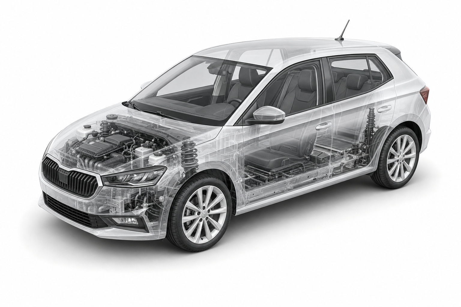Przekrój modelu Skoda Fabia.