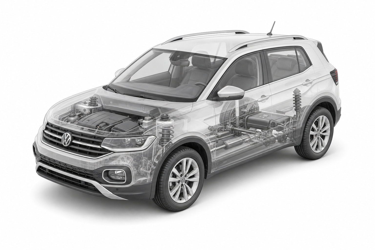 Przekrój modelu Volkswagen T-Cross.