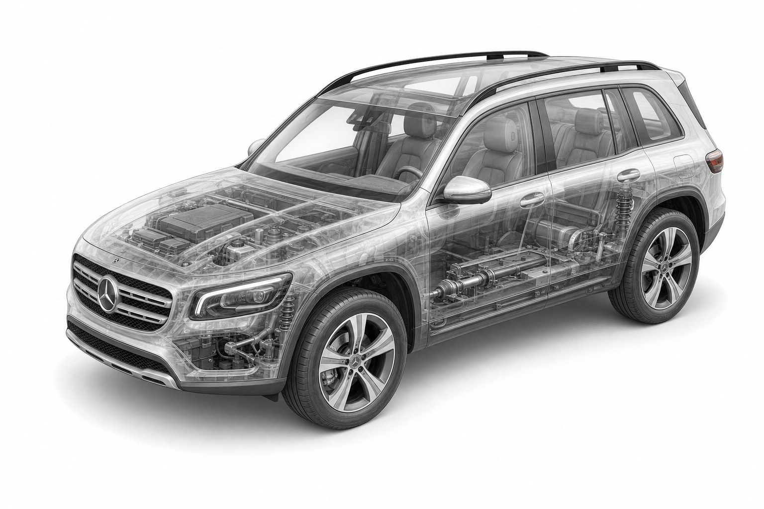 Przekrój modelu Mercedes-Benz GLB.
