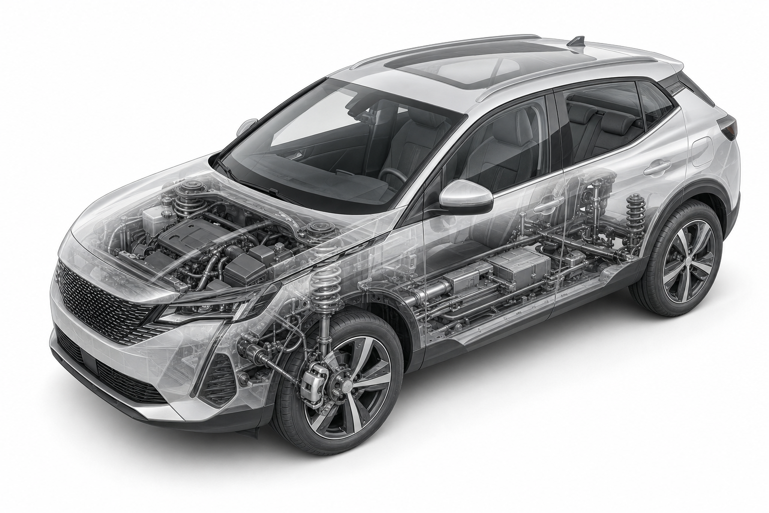 Przekrój modelu Peugeot 3008.
