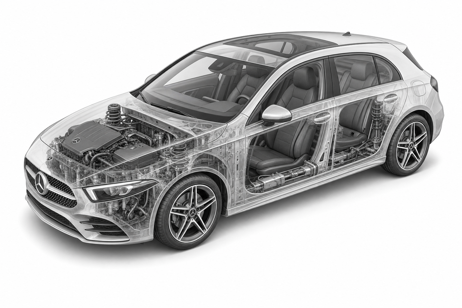 Przekrój modelu Mercedes-Benz Klasa A.
