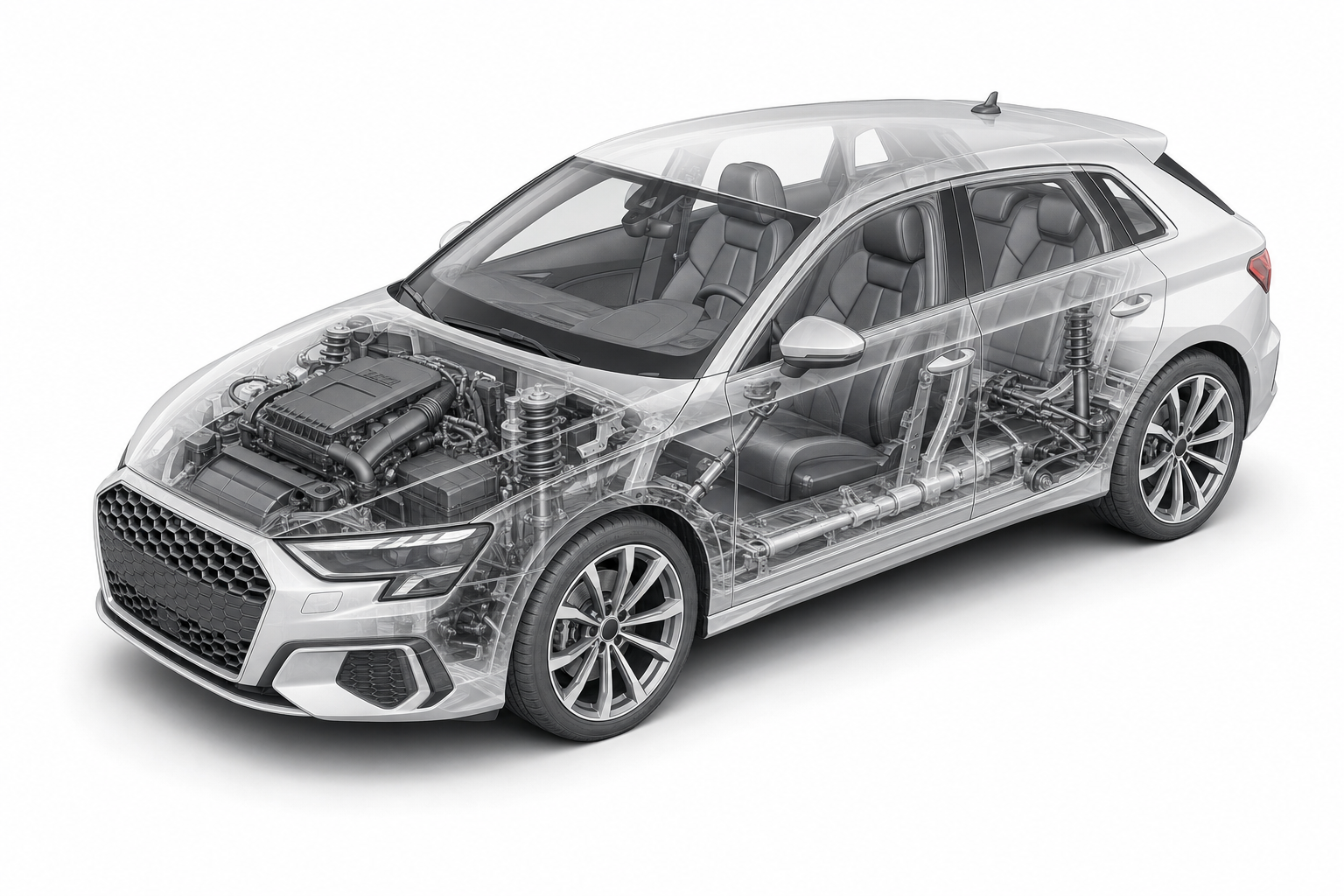 Przekrój modelu Audi A3 Sportback.