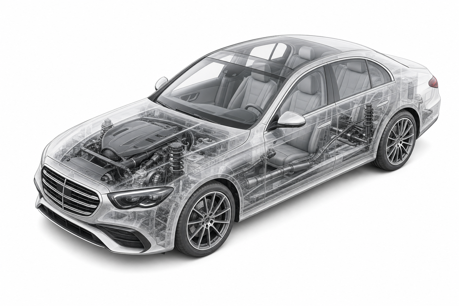 Przekrój modelu Mercedes-Benz Klasa E.