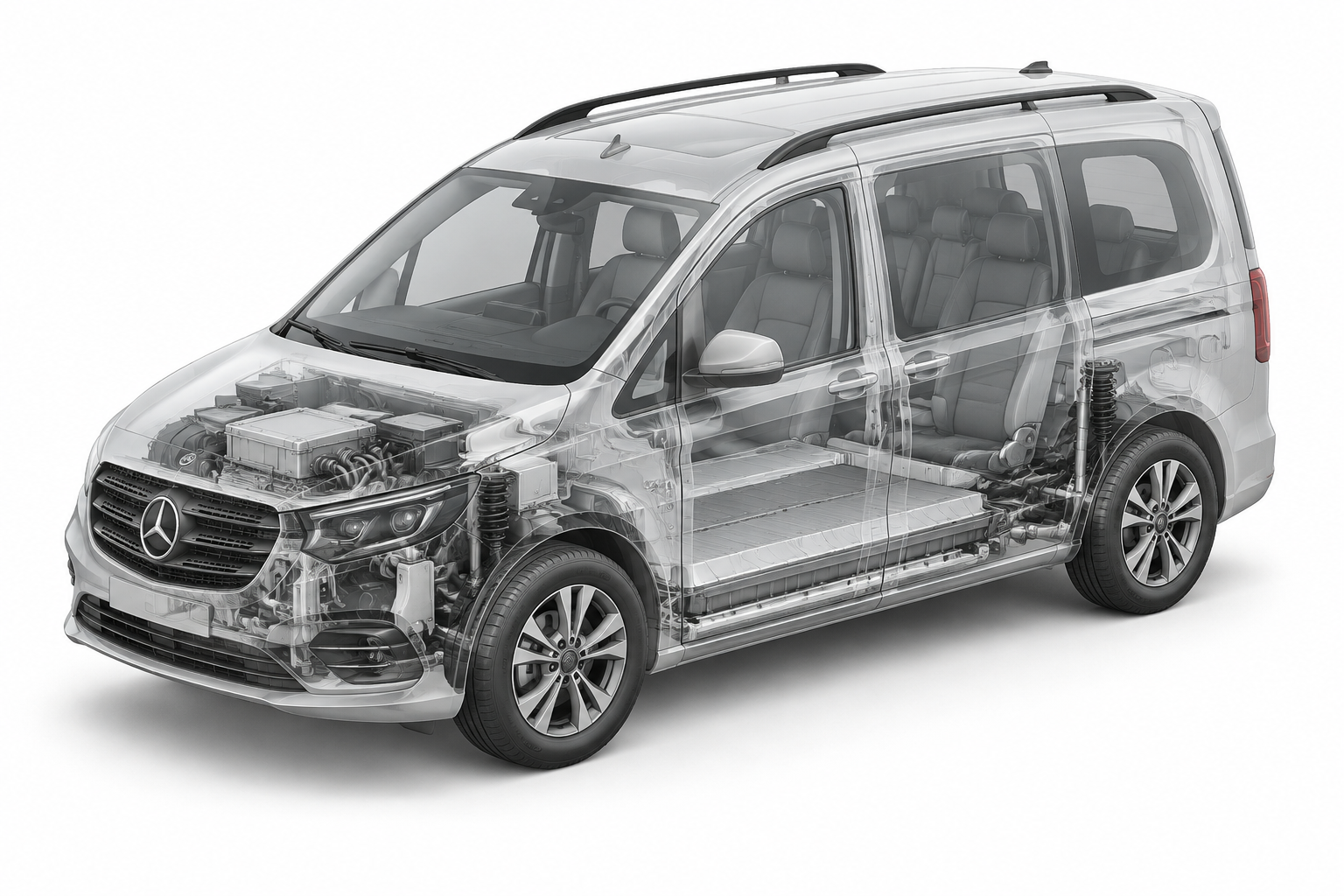 Przekrój modelu Mercedes-Benz EQT.
