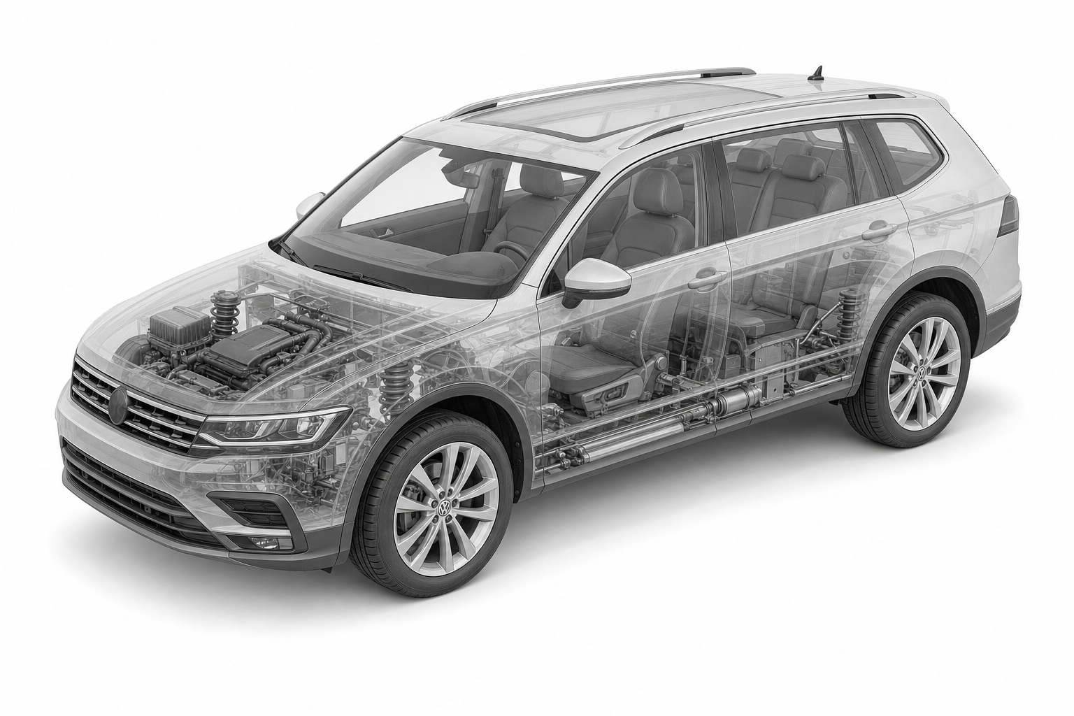 Przekrój modelu Volkswagen Tiguan Allspace.