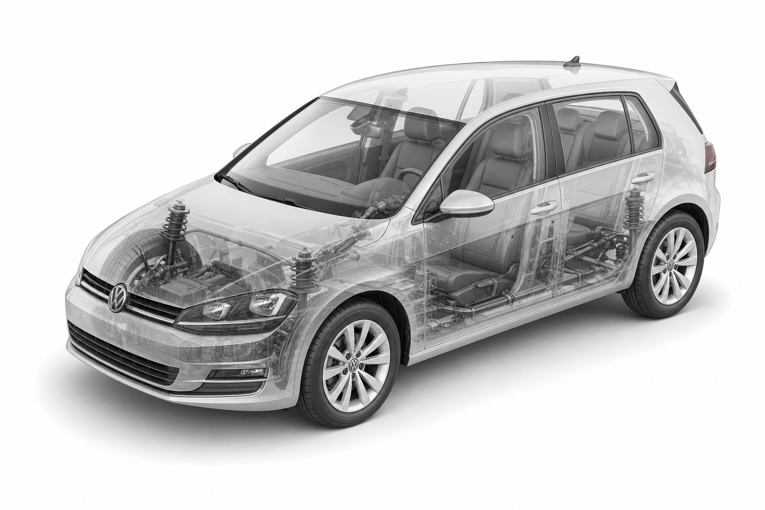 Przekrój modelu Volkswagen Golf.