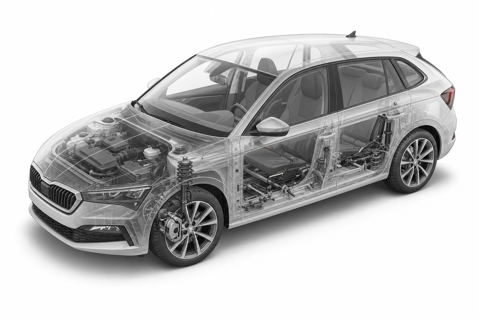 Przekrój modelu Skoda Scala.