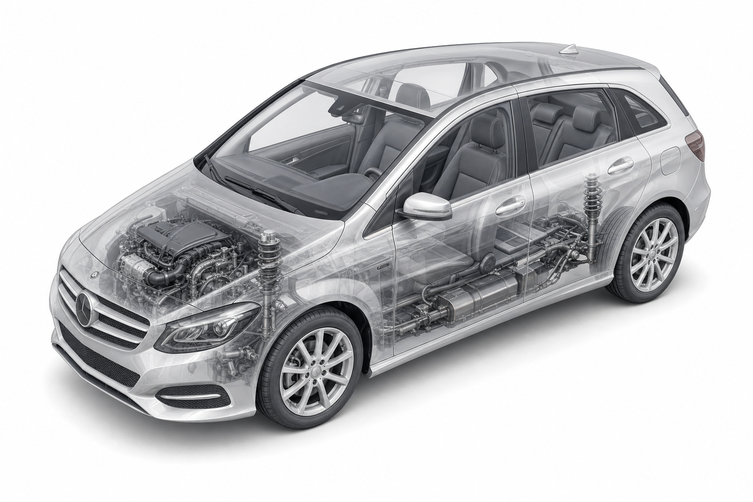 Przekrój modelu Mercedes-Benz Klasa B.