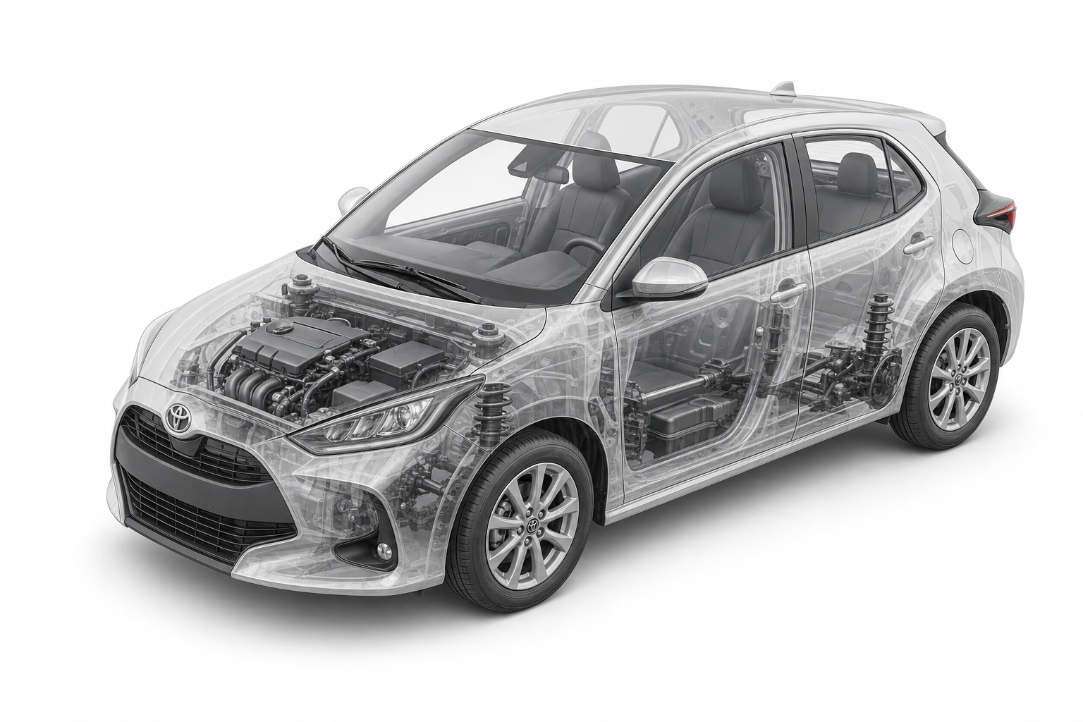 Przekrój modelu Toyota Yaris.