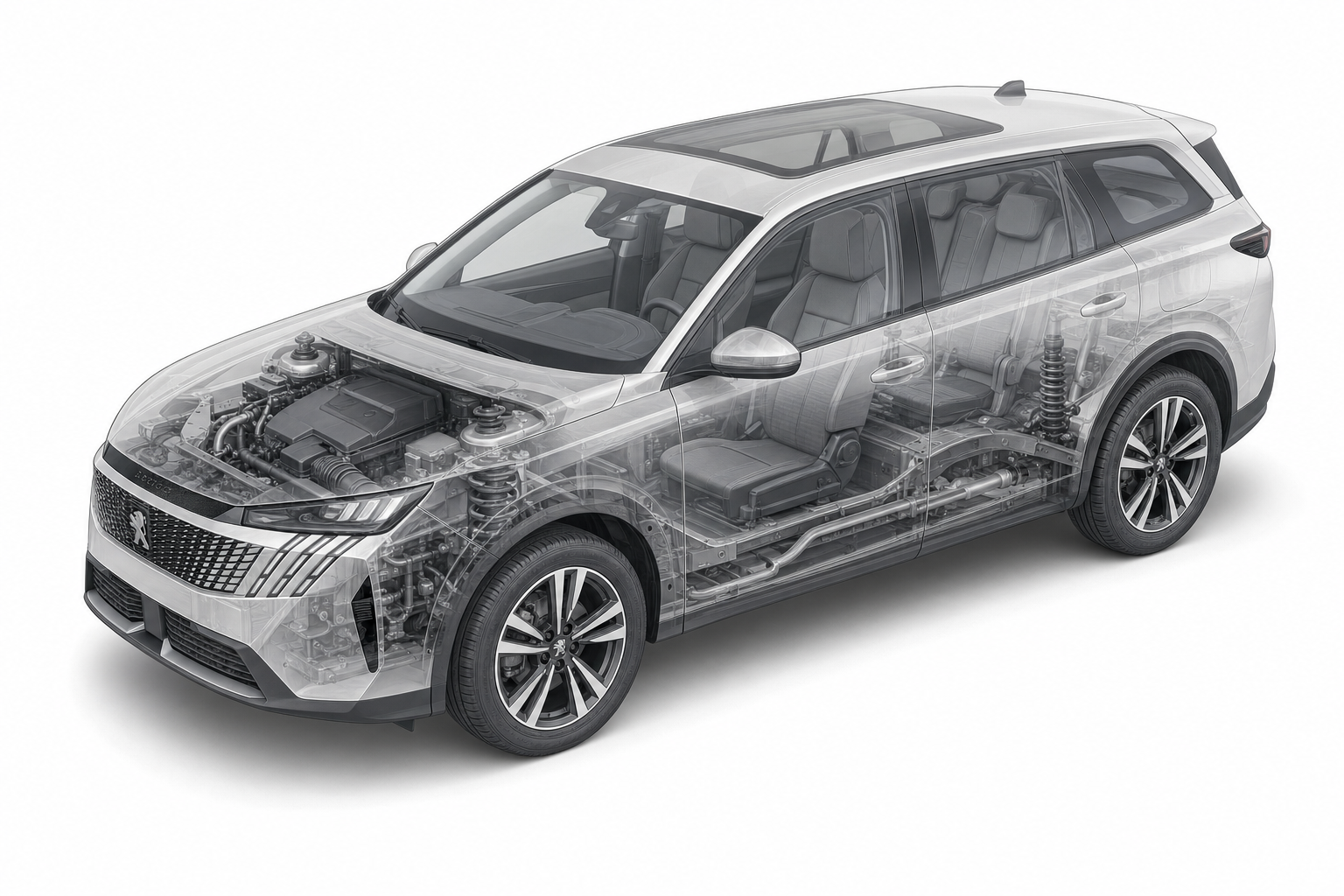 Przekrój modelu Peugeot 5008.
