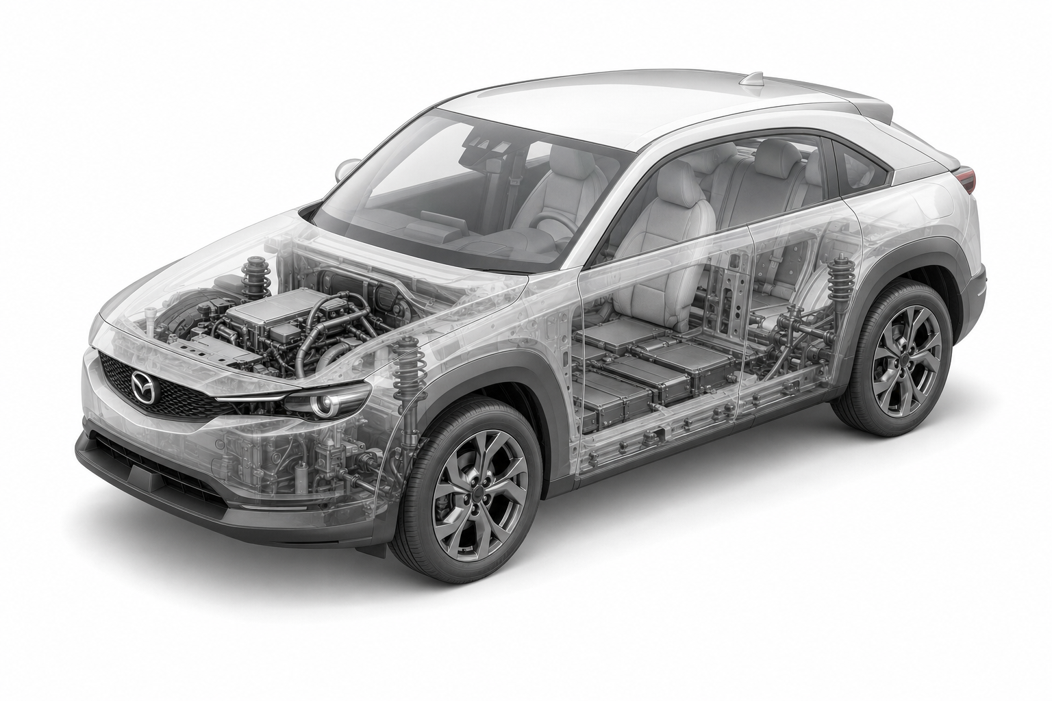 Przekrój modelu Mazda MX-30.