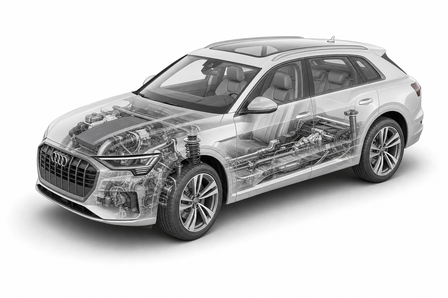 Przekrój modelu Audi Q8.