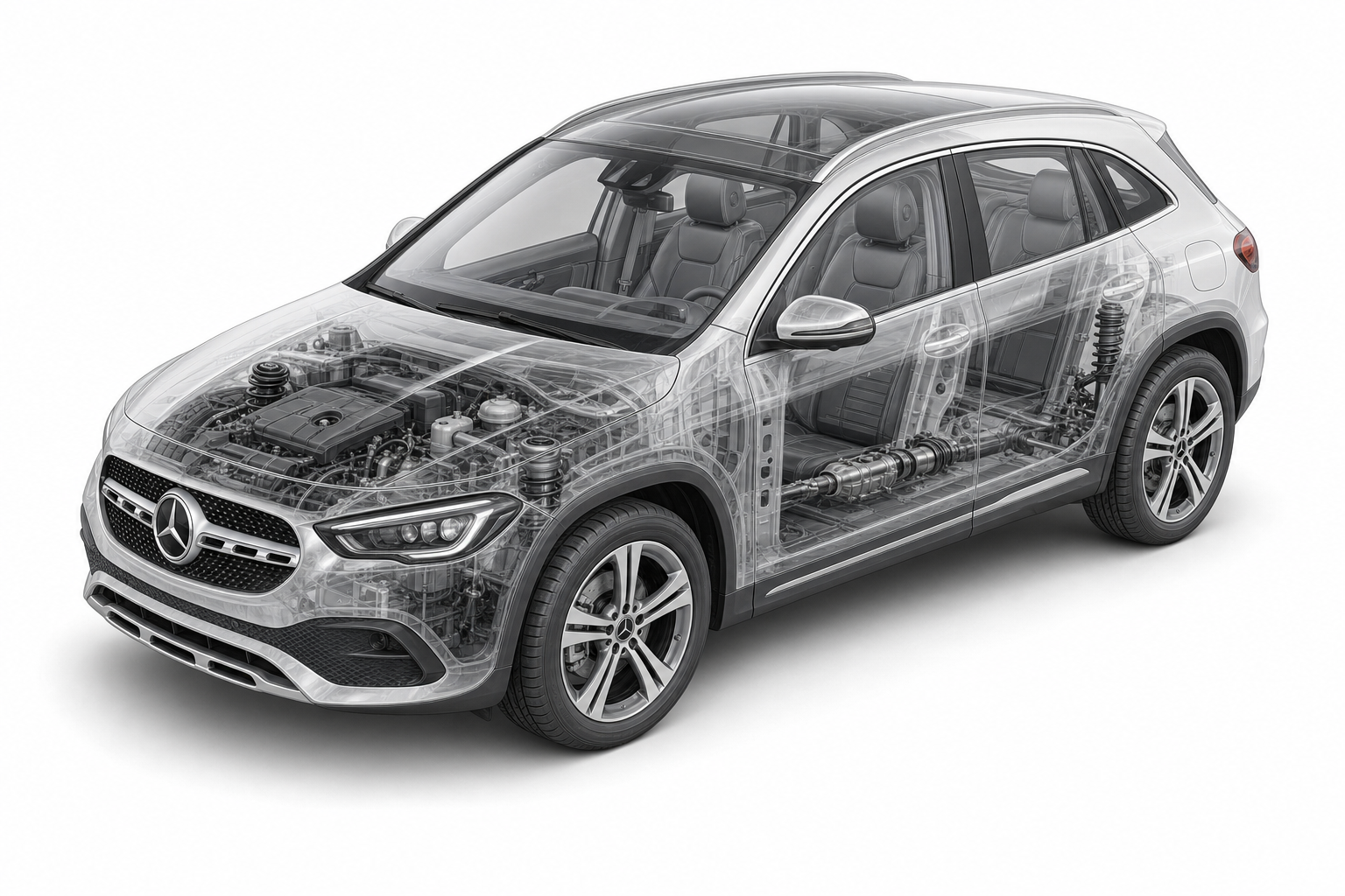 Przekrój modelu Mercedes-Benz GLA.