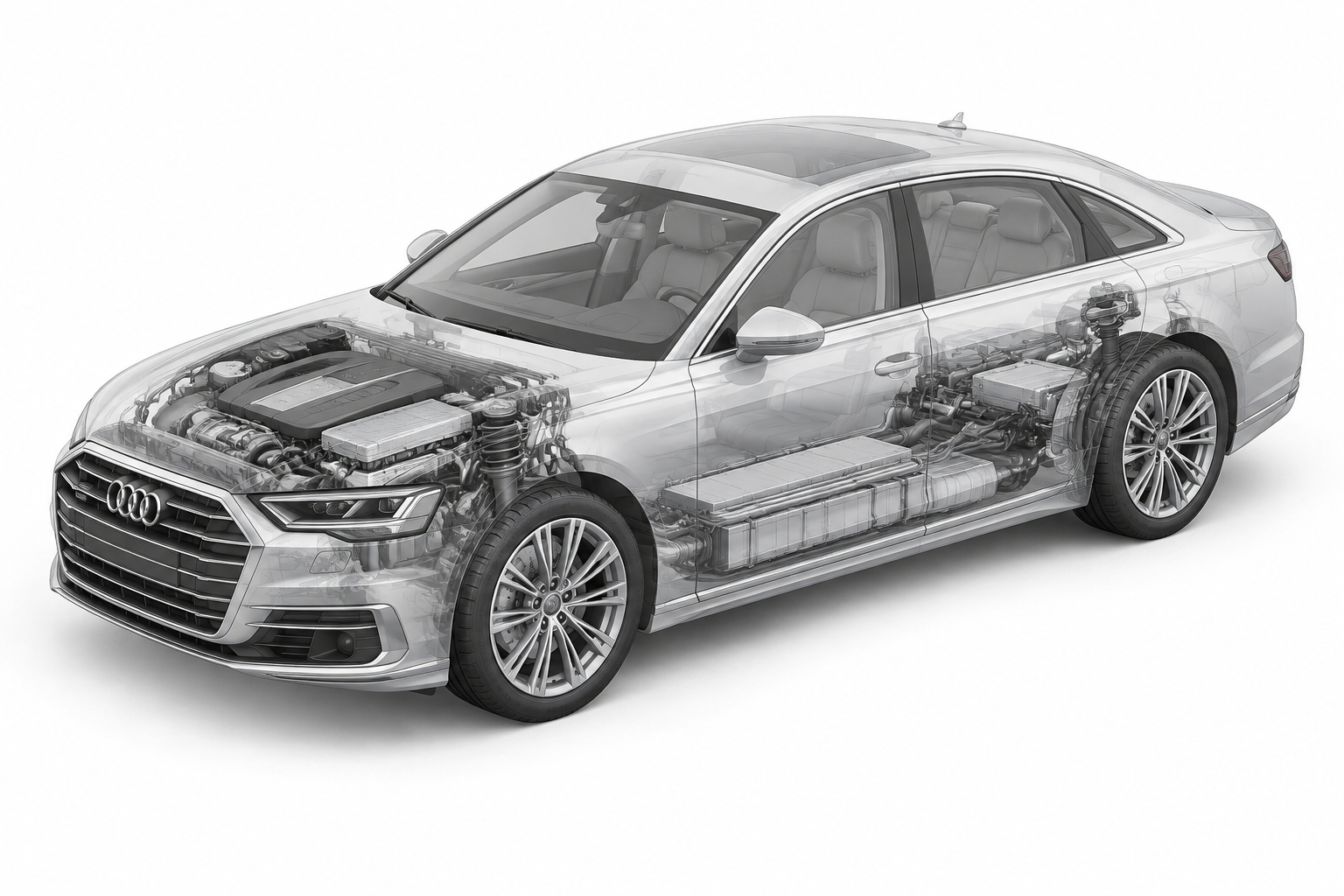 Przekrój modelu Audi A8 L TFSI e.