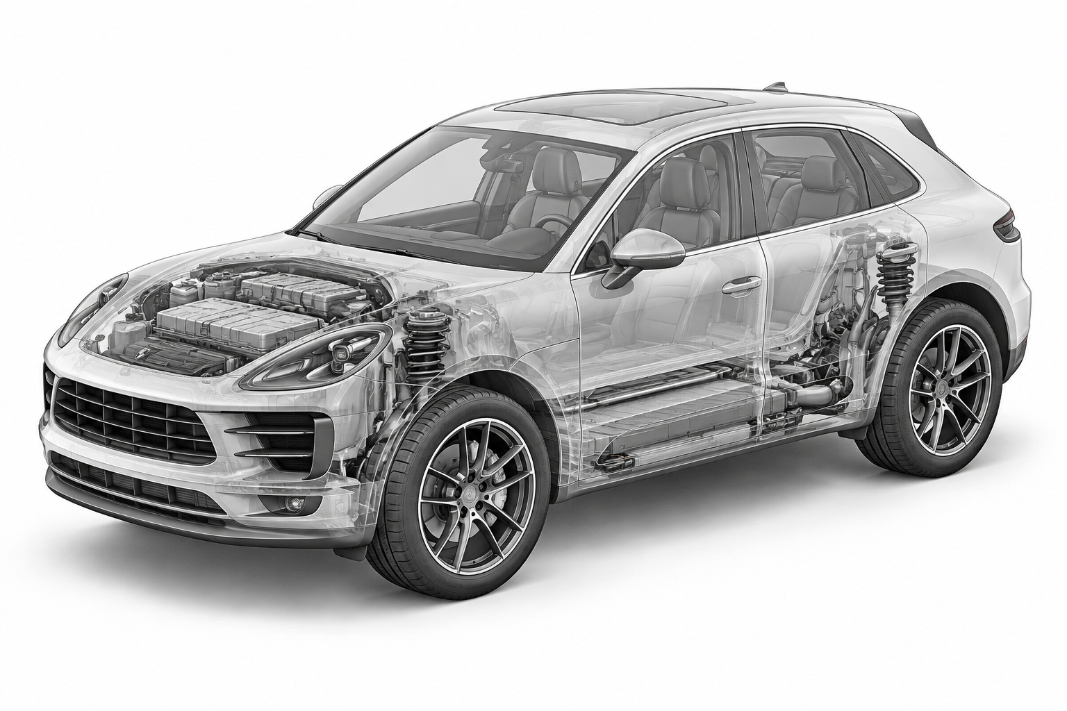 Przekrój modelu Porsche Macan.