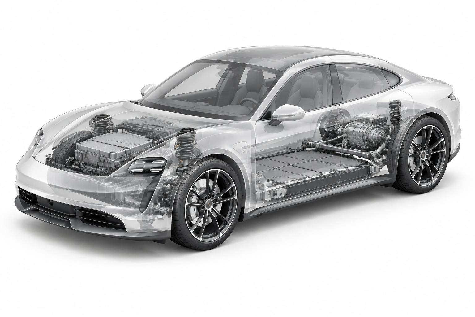 Przekrój modelu Porsche Taycan.