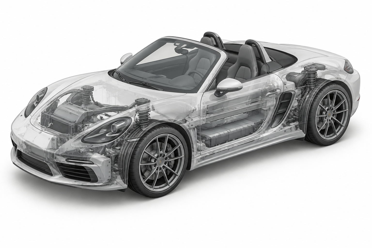 Przekrój modelu Porsche 718 Boxster.