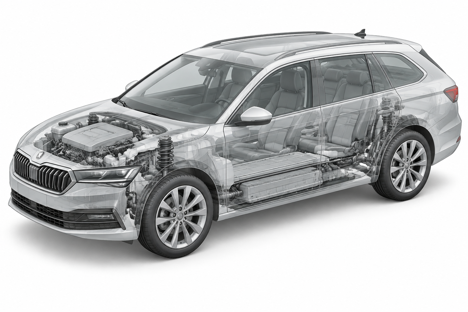 Przekrój modelu Škoda Superb Combi.