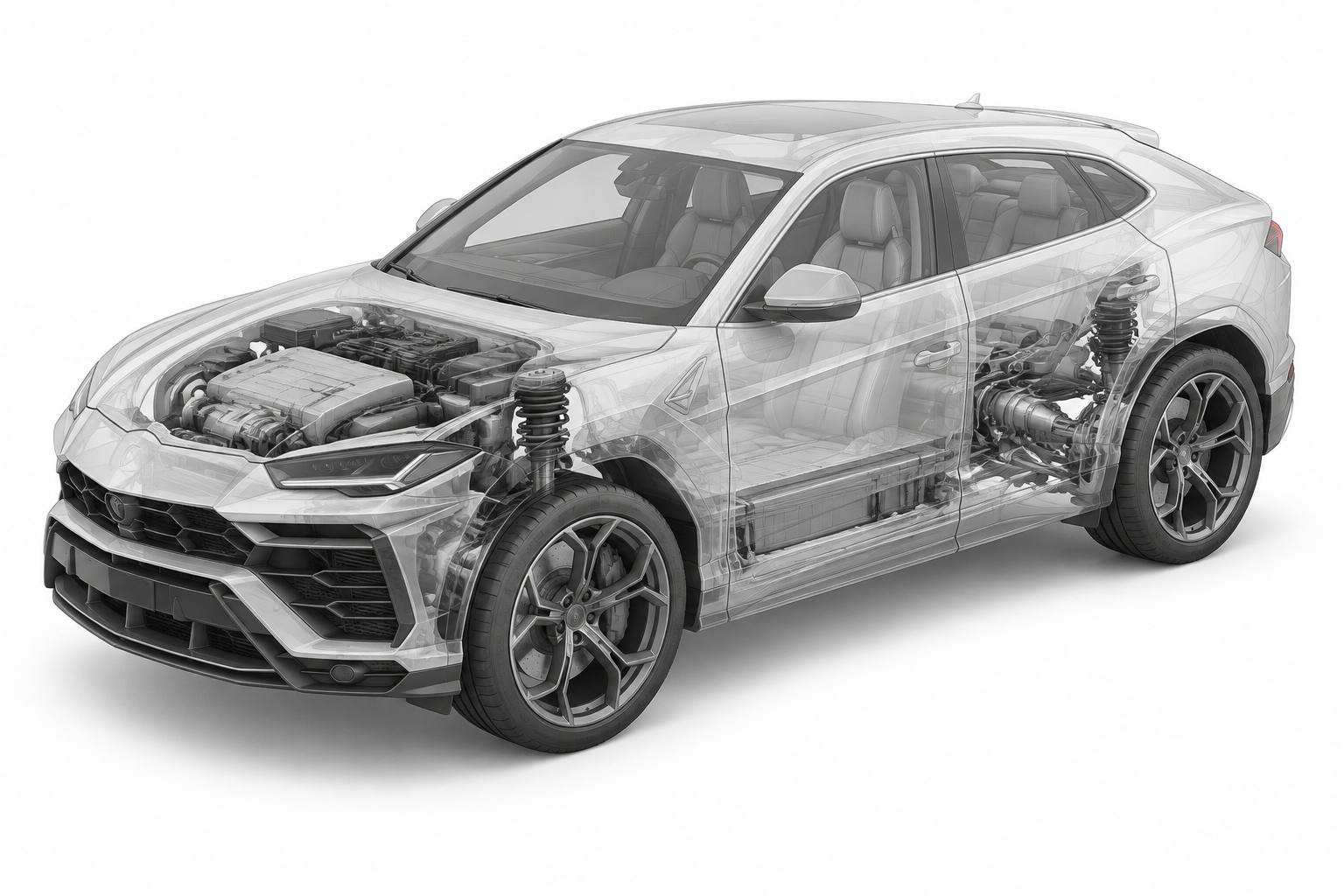 Przekrój modelu Lamborghini Urus.