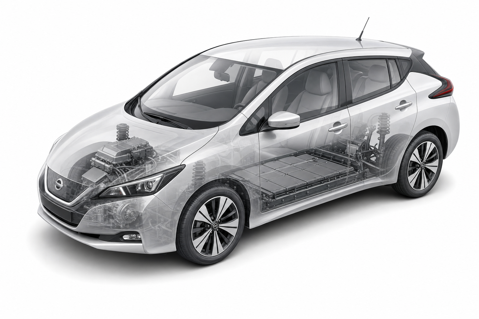 Przekrój modelu Nissan Leaf.