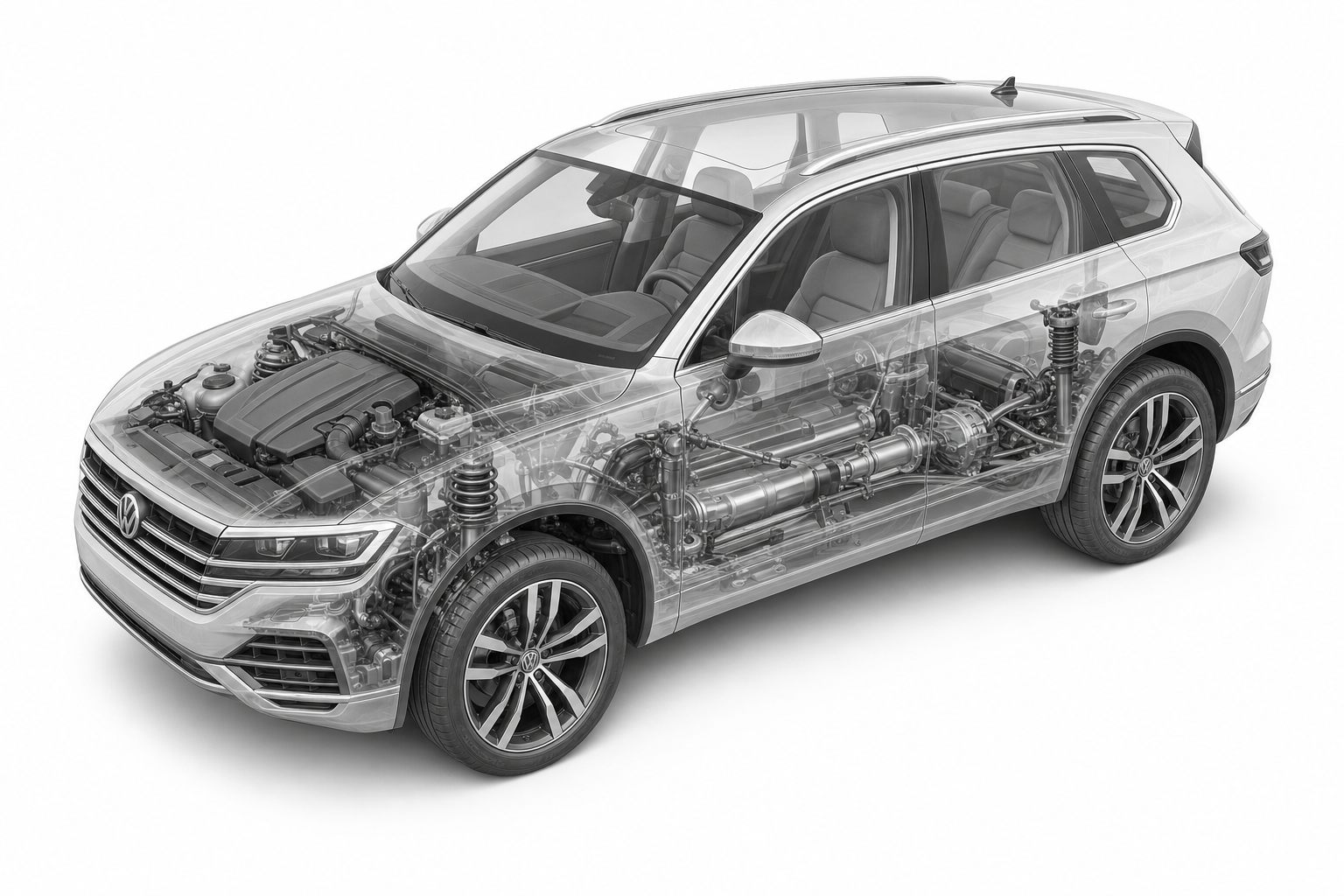 Przekrój modelu Volkswagen Touareg.