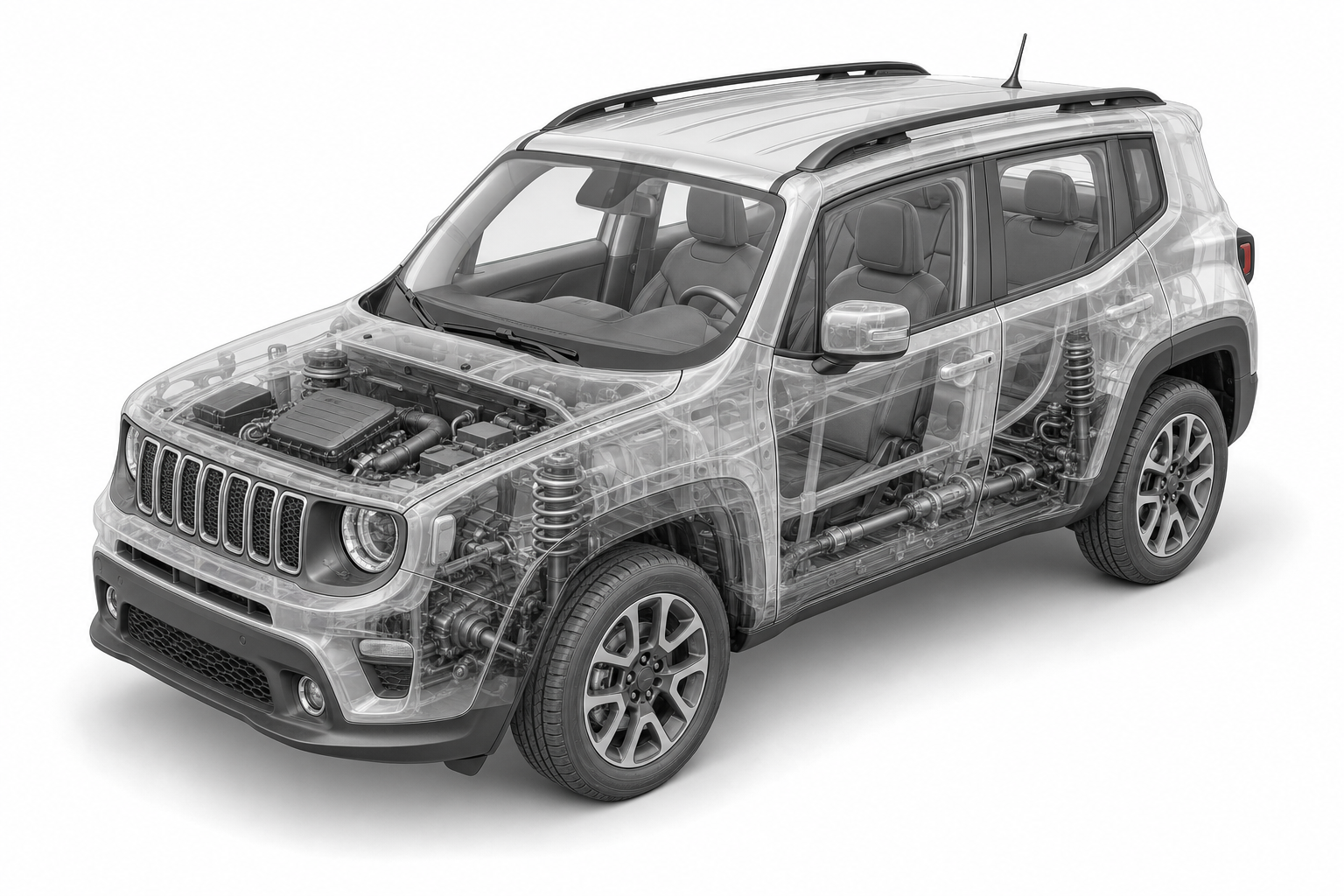 Przekrój modelu Jeep Renegade.