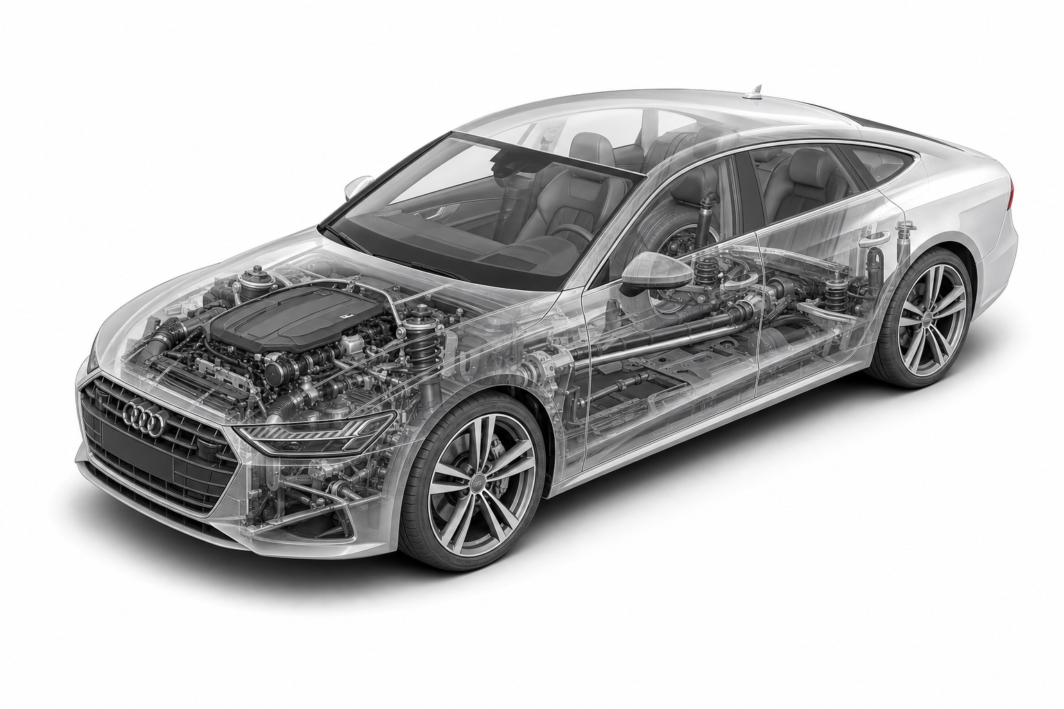 Przekrój modelu Audi A7 Sportback.
