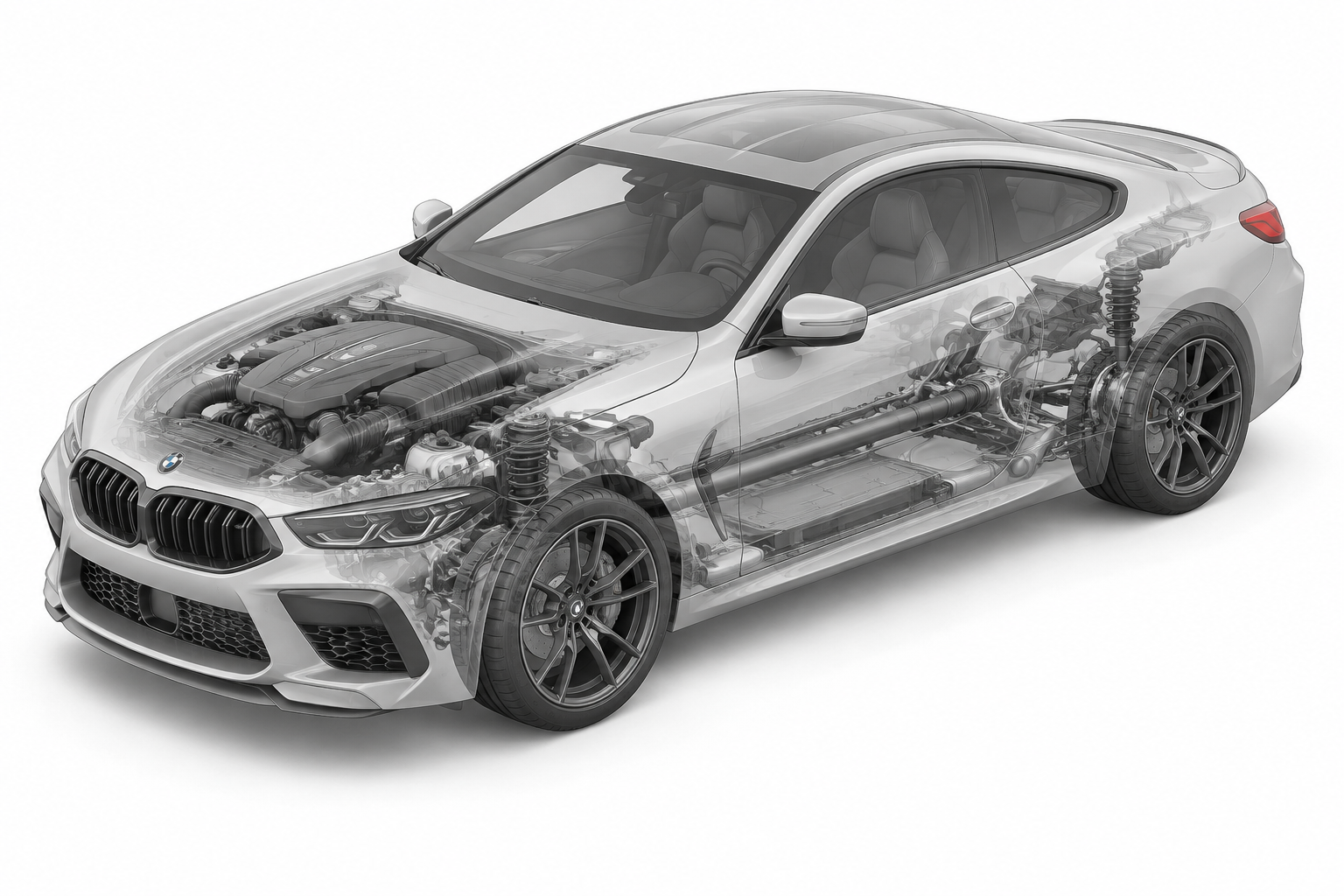 Przekrój modelu BMW M8.