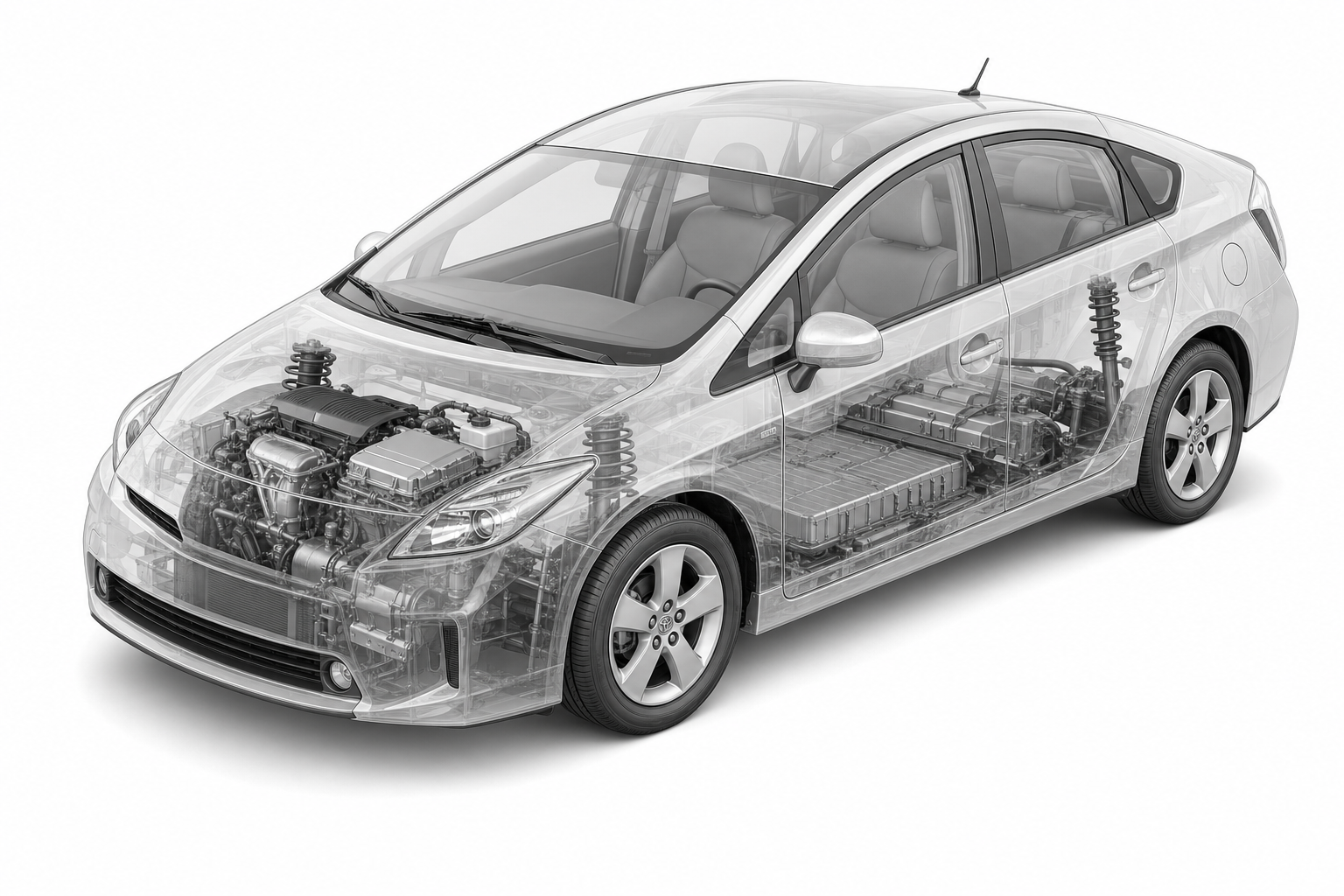 Przekrój modelu Toyota Prius.