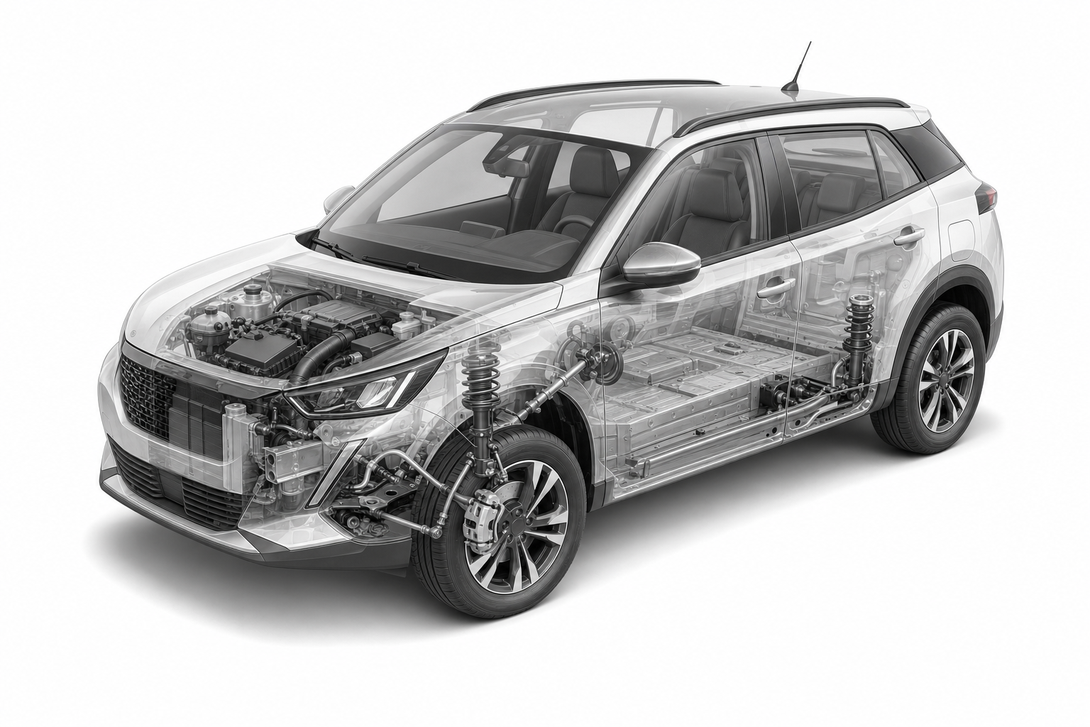 Przekrój modelu Peugeot 2008.