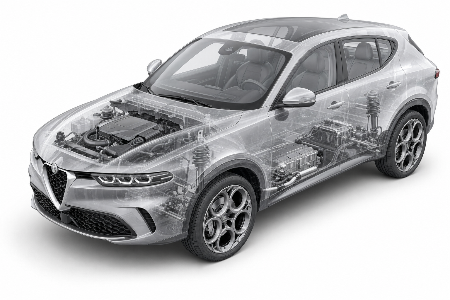 Przekrój modelu Alfa Romeo Tonale.
