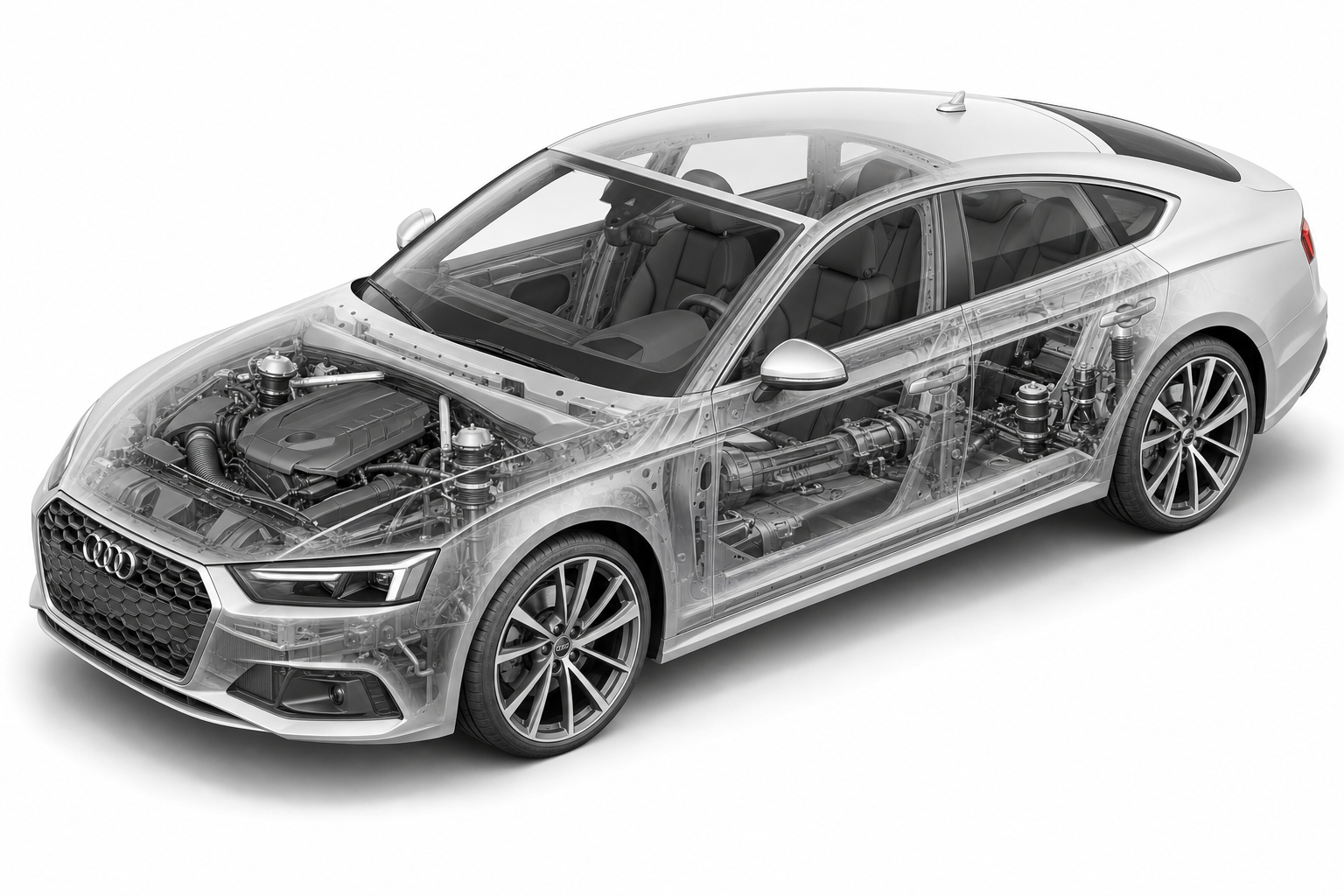 Przekrój modelu Audi A5 Sportback.