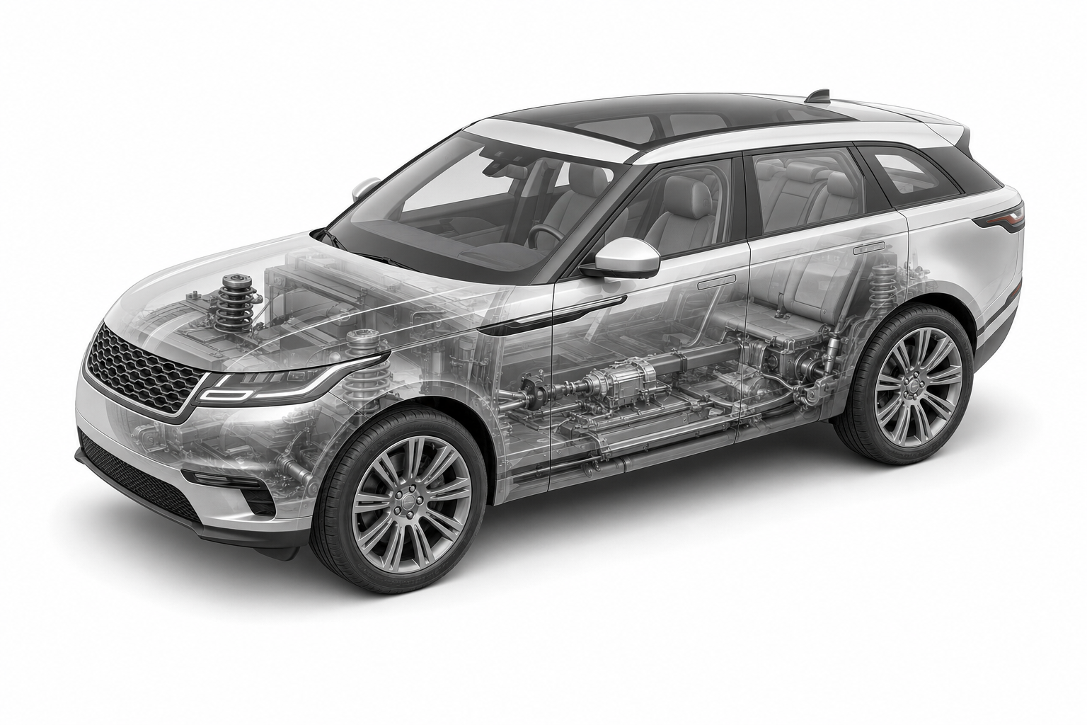 Przekrój modelu Land Rover Range Rover Velar.