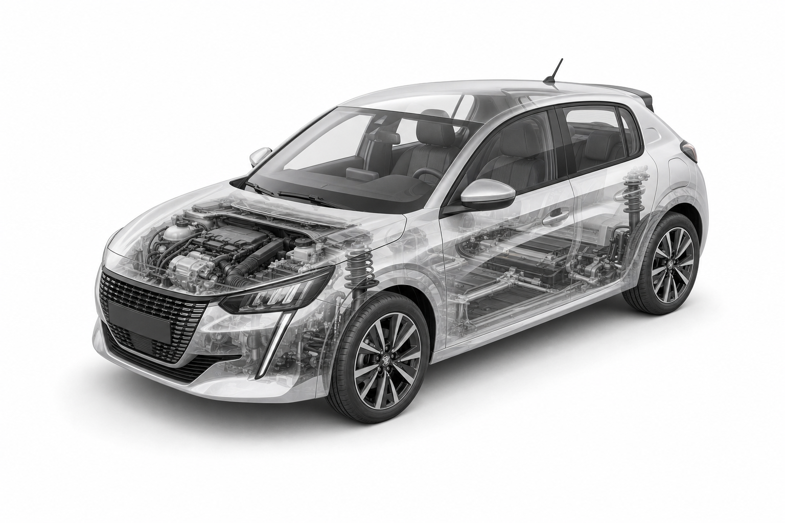 Przekrój modelu Peugeot 208.