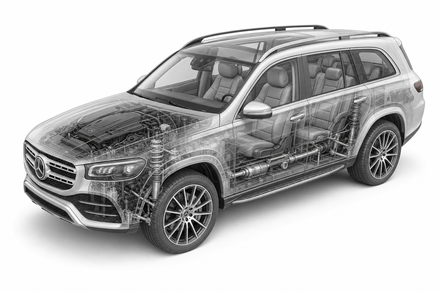 Przekrój modelu Mercedes-Benz GLS.