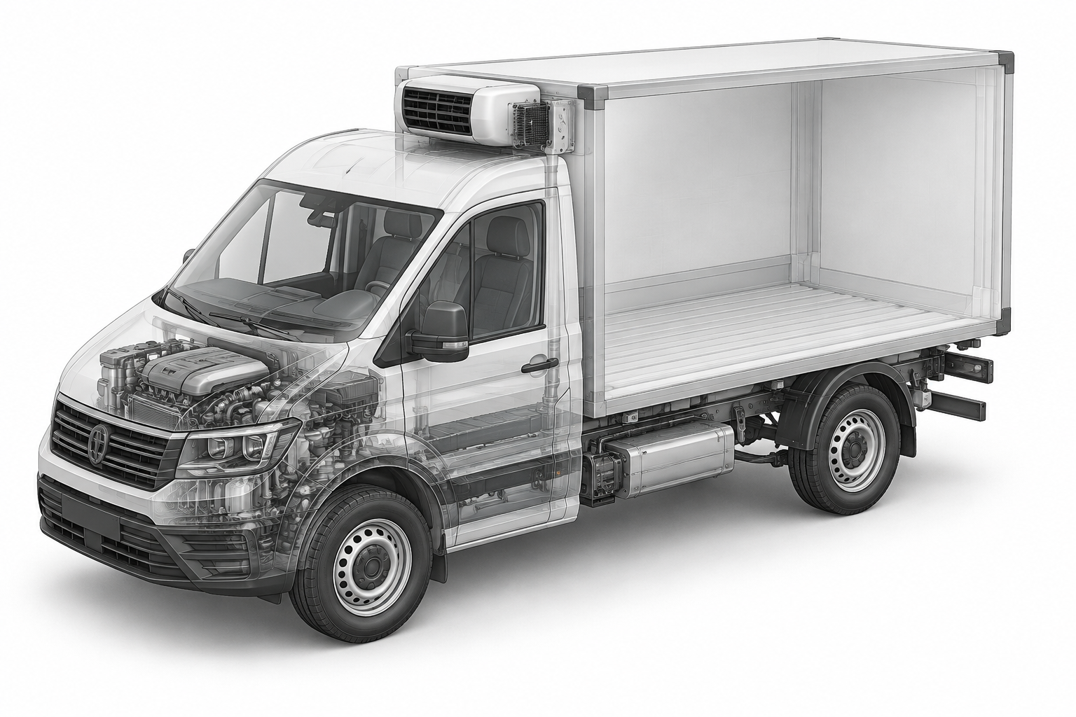 Przekrój modelu MAN TGE 3.160 4X2F Kontener Izotermiczny + Agregat.