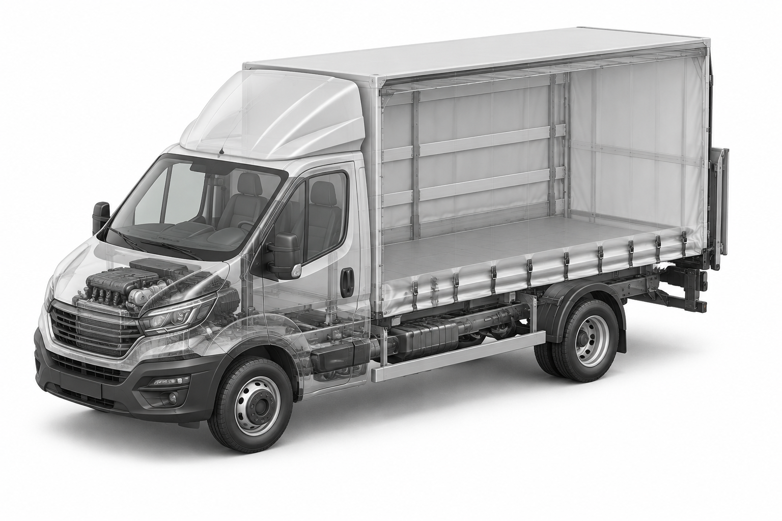 Przekrój modelu Iveco Daily | Plandeka + Winda 750kg | Gwarancja 12mc | 3.0l 180KM | Full Led | Krajowy | 8 EP | Firanka |.