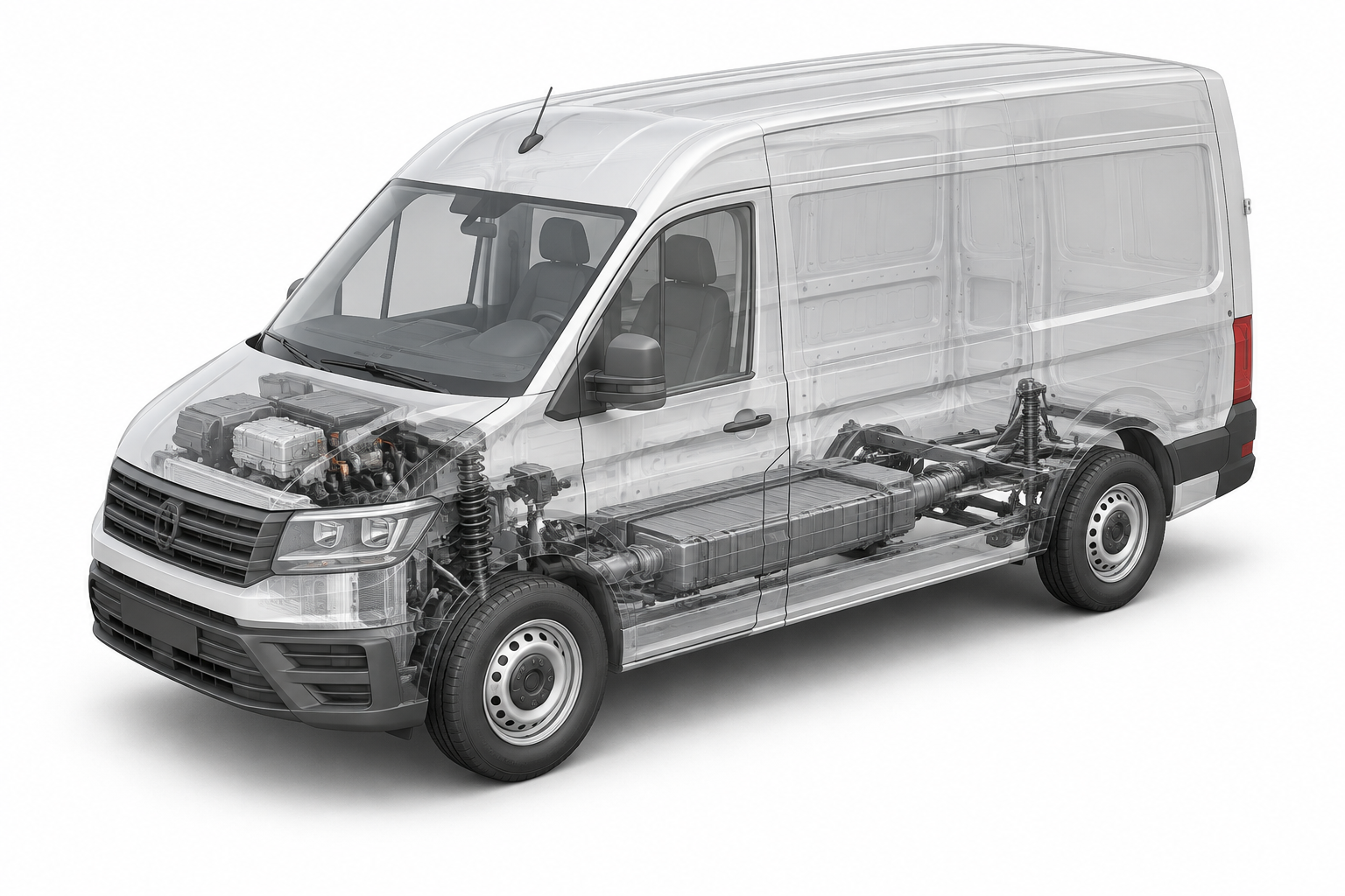 Przekrój modelu MAN TGE 3.140 4X2F Pojazd nowy - Napęd na przód.