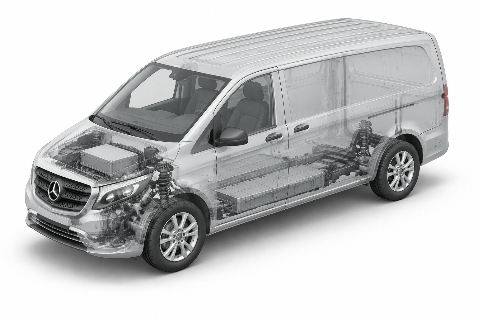 Przekrój modelu Mercedes-Benz Vito 112e eVito Furgon długi.