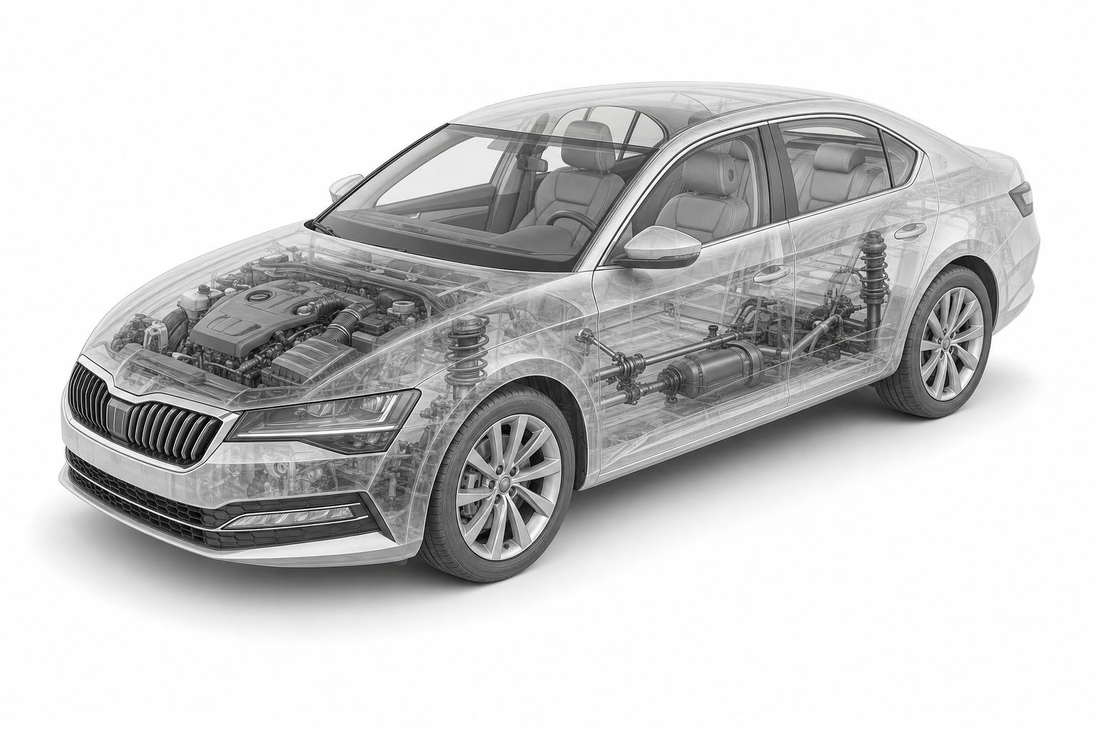 Przekrój modelu Skoda Superb.