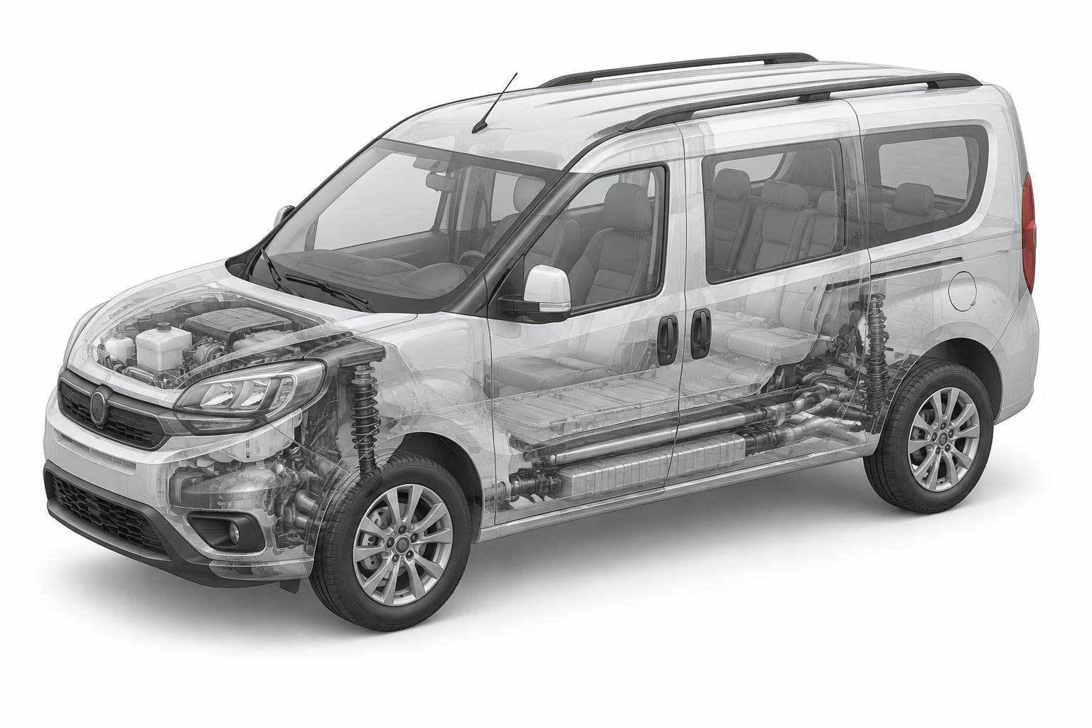 Przekrój modelu Fiat Doblo Maxi.