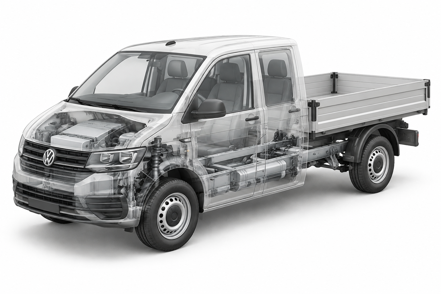 Przekrój modelu Volkswagen Transporter skrzyniowy.