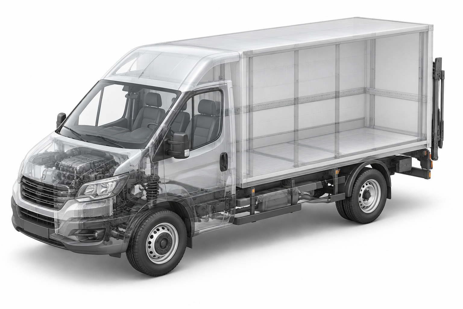 Przekrój modelu Iveco 35S18 Kontener 9 palet + Winda 750Kg.