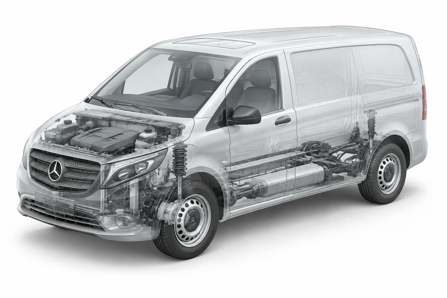 Przekrój modelu Mercedes-Benz Vito Furgon.