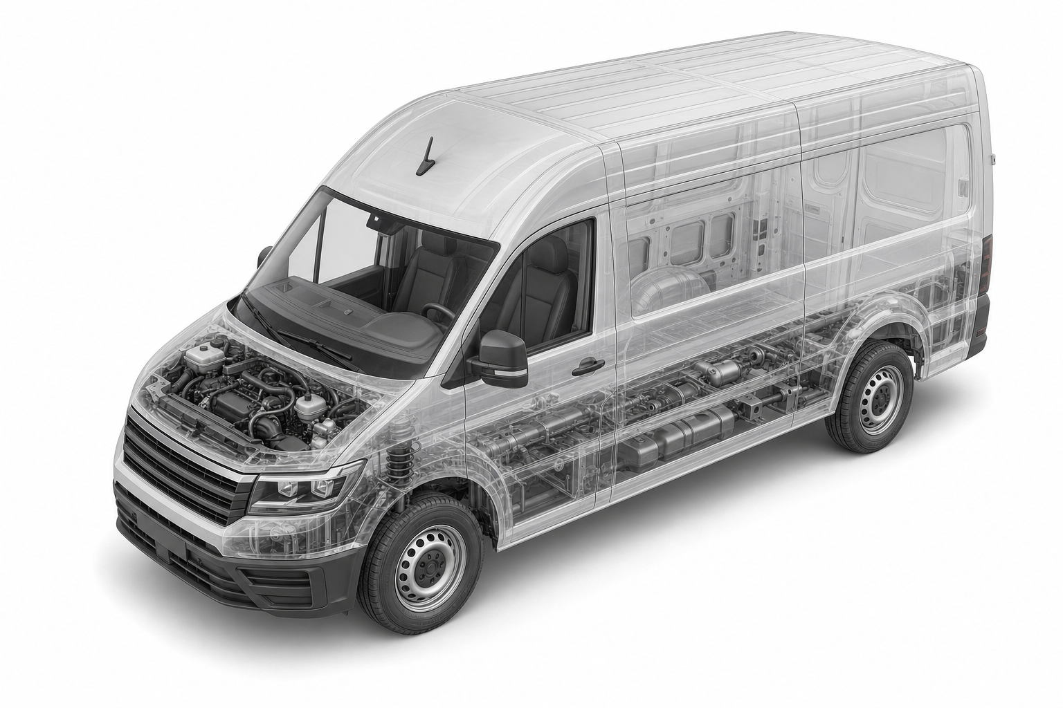 Przekrój modelu Volkswagen Crafter.