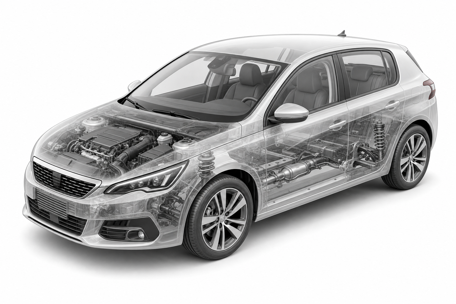 Przekrój modelu Peugeot 308.