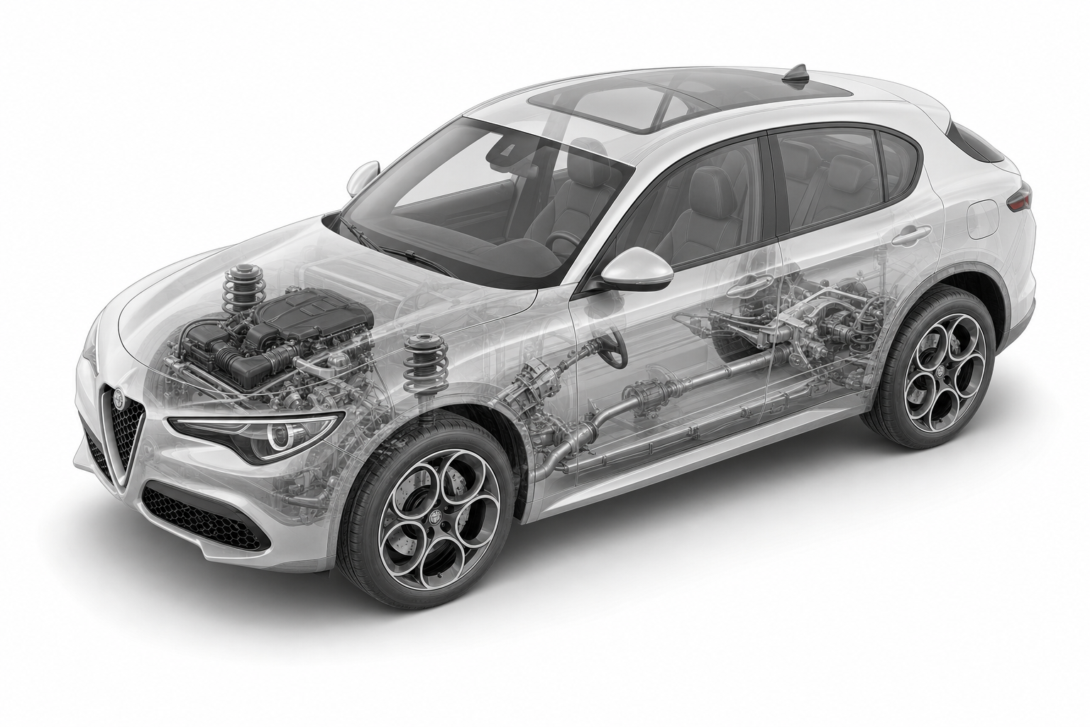 Przekrój modelu Alfa Romeo Stelvio.