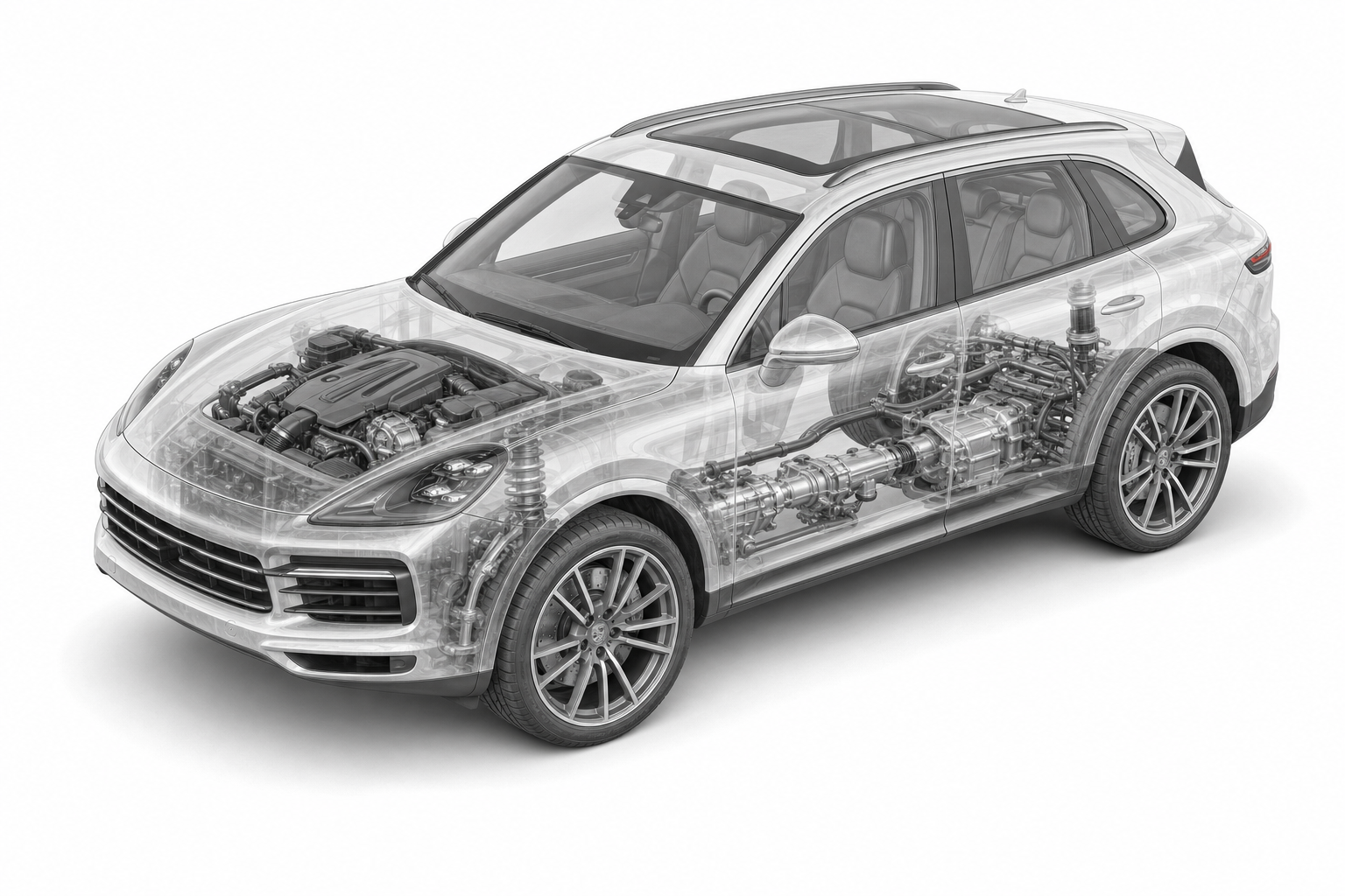 Przekrój modelu Porsche Cayenne.