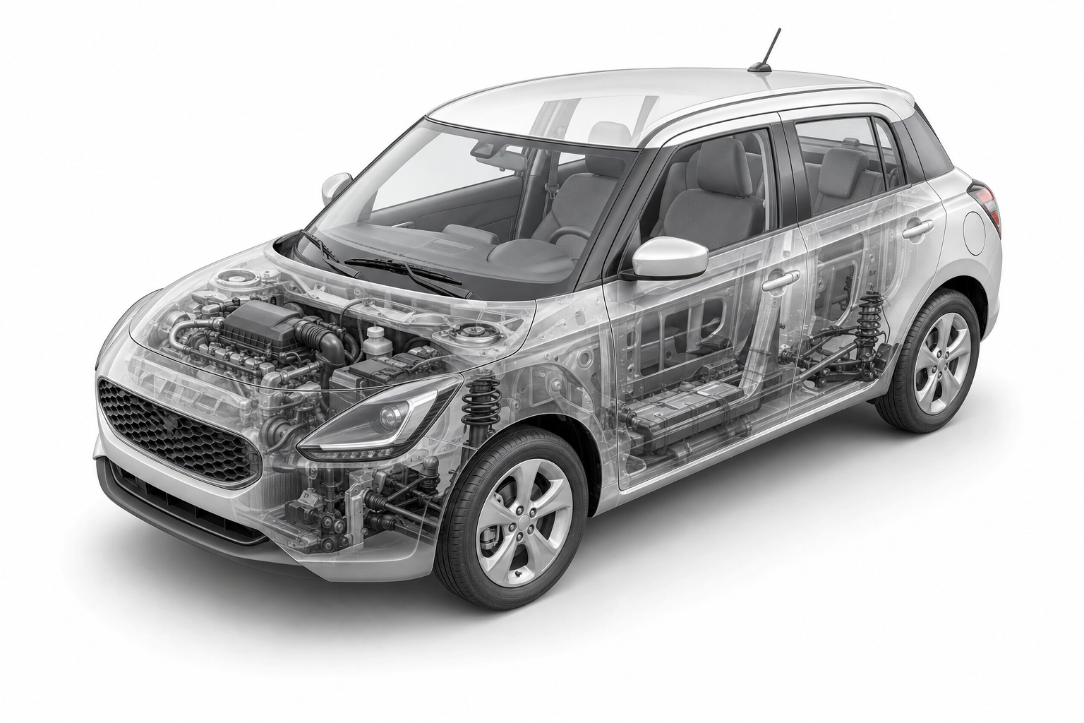 Przekrój modelu Suzuki Swift.