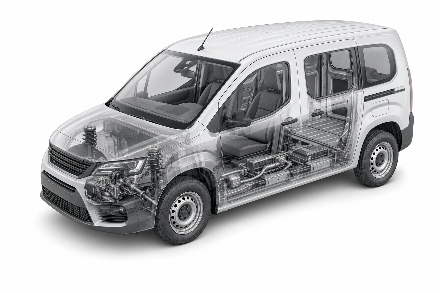 Przekrój modelu Peugeot Partner.